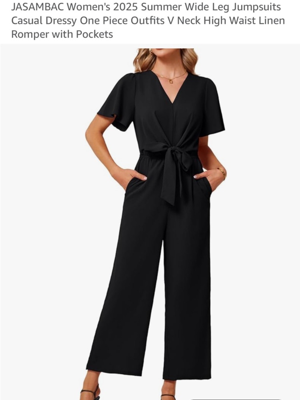 New! Navy Wide-Leg V-Neck Jumpsuit with Tie Waist